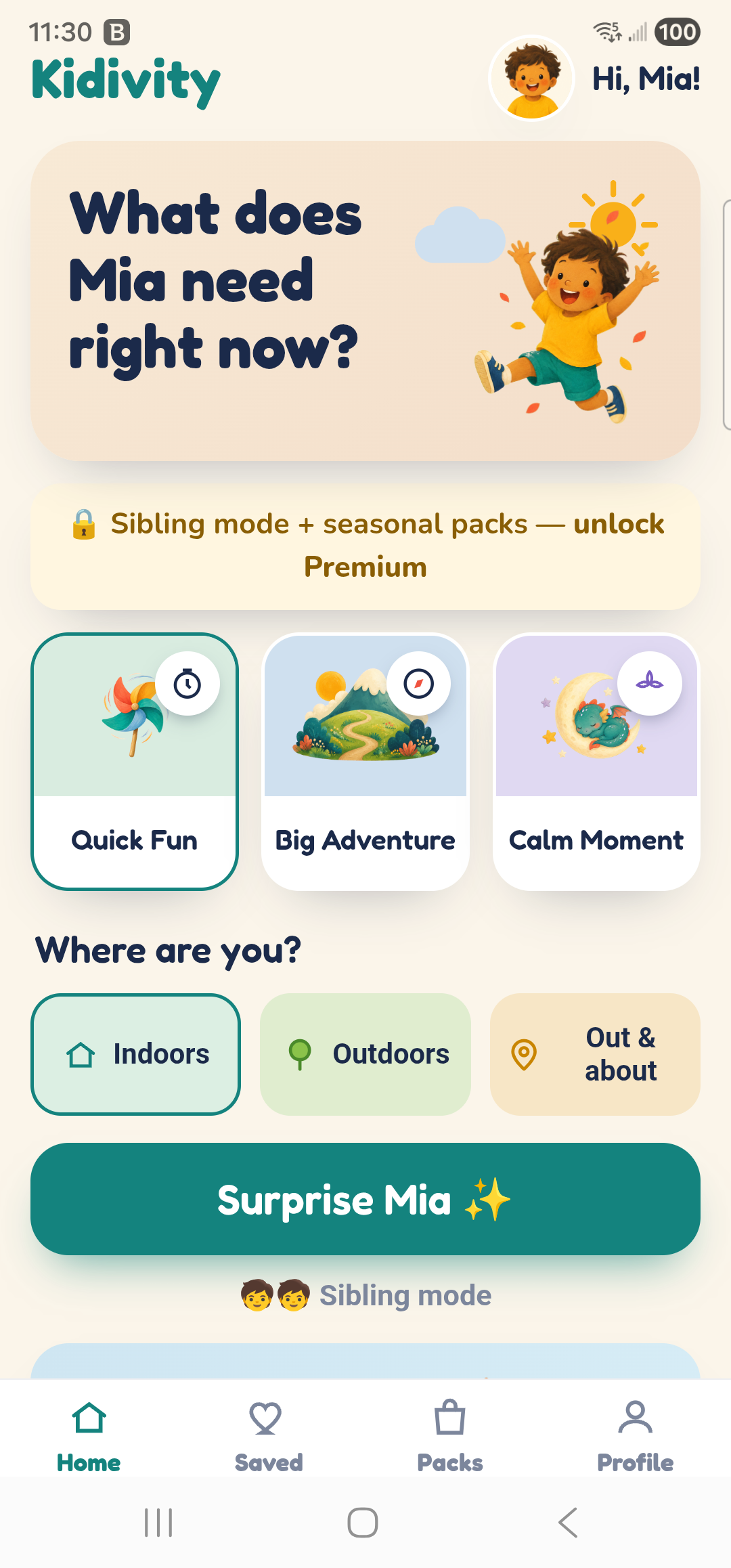 Kidivity home screen