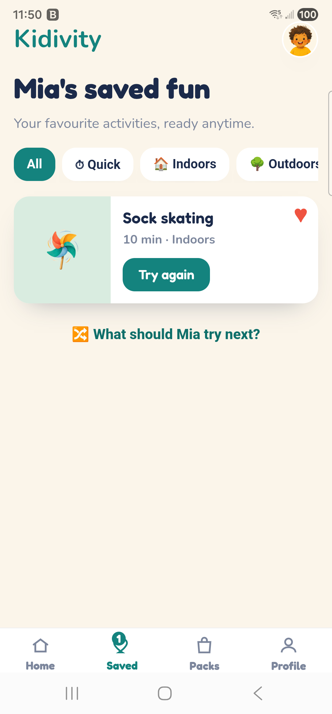 Saved activities